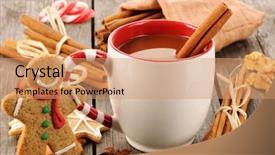  Presentation with hot chocolate - PPT theme enhanced with mug of hot chocolate background and a coral colored foreground