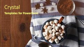  Presentation with kitchen towel - PPT theme consisting of mug of hot cocoa on a kitchen towel and rustic wood table with copy space background and a tawny brown colored foreground