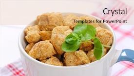  Presentation with soy - Slide deck having mug of soy meat cubes background and a coral colored foreground