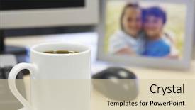  Presentation with family photo - PPT theme having mug on table with family background and a soft green colored foreground
