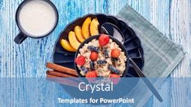  Presentation with fruit yogurt - Theme having mug-with-yogurt-and-oatmeal background and a teal colored foreground