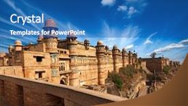  Presentation with mughal history - Slide deck enhanced with mughal architecture - gwalior fort entrance background and a teal colored foreground