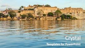  Presentation with udaipur - Amazing PPT theme having mughal history - city palace and pichola lake backdrop and a teal colored foreground