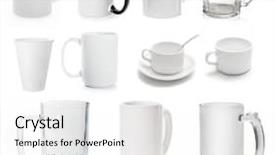  Presentation with tea collection - Presentation theme enhanced with mugs for coffee tea beer background and a white colored foreground