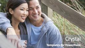  Presentation with tea coffee - Beautiful presentation featuring woman boy girl couple sitting backdrop and a ocean colored foreground