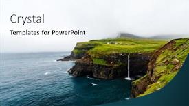  Presentation with waterfall - Cool new presentation theme with mulafossur-waterfall-in-gasadalur backdrop and a cool aqua colored foreground