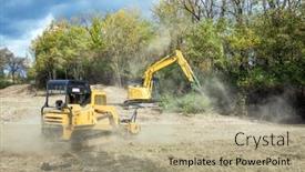  Presentation with field - Slide set with mulcher-and-backhoe-clearing-field background and a coral colored foreground