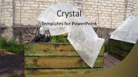  Presentation with beds - Slide deck with wooden frame geotextile cover background and a soft green colored foreground