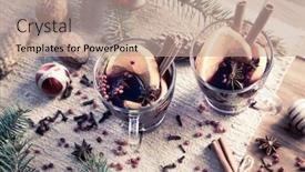  Presentation with mulled wine - PPT theme enhanced with mulled wine and spices - hot winter drinks background and a coral colored foreground