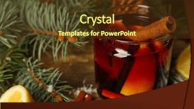  Presentation with mulled wine - Slide deck having mulled wine in glass bank with fruits on decorated wooden table close up background and a tawny brown colored foreground