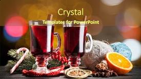  Presentation with mulled wine - Presentation consisting of mulled wine with cinnamon sticks and orange background and a tawny brown colored foreground
