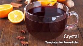  Presentation with mulled wine - Cool new slides with mulled wine with orange and spices on wooden background backdrop and a tawny brown colored foreground