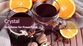  Presentation with mulled wine - PPT theme consisting of mulled wine with oranges and nuts on table close up background and a tawny brown colored foreground