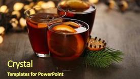  Presentation with mulled wine - Slide set enhanced with mulled wine with spices and christmas tree on wooden background background and a wine colored foreground