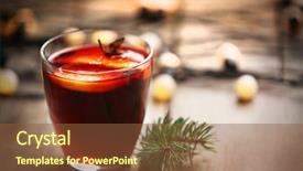  Presentation with mulled wine - Cool new presentation design with mulled wine with spices and christmas tree on wooden background backdrop and a tawny brown colored foreground