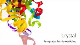  Presentation with colored - Colorful presentation theme enhanced with mult-colored-curly-ribbons backdrop and a white colored foreground