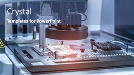  Presentation with machine - Presentation design with multi-axis-cmm-machine-measure background and a ocean colored foreground