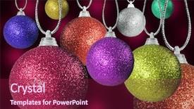  Presentation with strings - Colorful slide set enhanced with multi color christmas baubles hanging backdrop and a  colored foreground