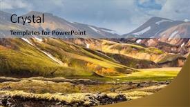  Presentation with summer sun - Cool new slides with multi-color rhyolitic mountains are lit with the july sun national park landmannalaugar travel to iceland in the summer backdrop and a light blue colored foreground