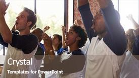  Presentation with sports bar sports bar - Cool new PPT theme with multi colored bars - friends watching game in sports backdrop and a  colored foreground