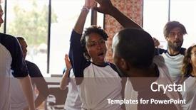  Presentation with sports bar sports bar - Slide set having multi colored bars - friends watching game in sports background and a violet colored foreground