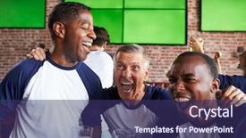  Presentation with sports bar sports bar - Presentation design consisting of multi colored bars - male friends watching game background and a violet colored foreground