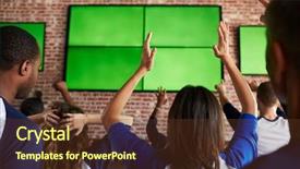  Presentation with friends - Presentation design with multi colored bars - rear view of disappointed friends background and a tawny brown colored foreground