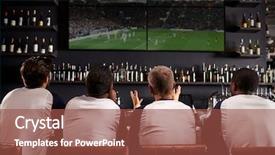  Presentation with sports bar - Presentation consisting of multi colored bars - rear view of male friends background and a tawny brown colored foreground