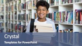  Presentation with middle school - Audience pleasing slide set consisting of multi colored bookshelf in library backdrop and a ocean colored foreground