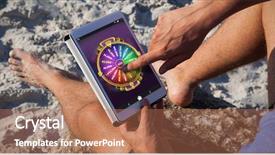  Presentation with using digital tablet - Slide set with multi colored fortune of wheel background and a coral colored foreground