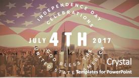  Presentation with world trade center - Audience pleasing presentation design consisting of multi colored happy 4th backdrop and a coral colored foreground