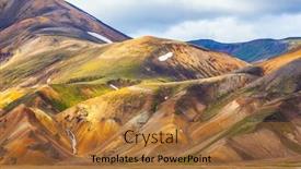  Presentation with mineral - Cool new slides with multi-colored mountains from mineral rhyolite are lit with the july sun travel to iceland in the summer national park landmannalaugar backdrop and a coral colored foreground