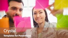  Presentation with meeting - PPT layouts having multi colored sticky notes background and a red colored foreground