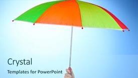 Presentation with for blue colored resource - Presentation theme having multi-colored umbrella in hand background and a cool aqua colored foreground