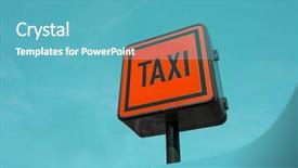  Presentation with coloured - PPT theme having multi coloured taxi sign against the sky background and a teal colored foreground