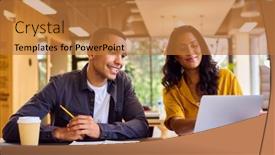  Presentation with multi cultural - Slide deck having multi-cultural-business-colleagues-meeting background and a gold colored foreground