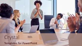  Presentation with multi cultural - Presentation consisting of multi-cultural-business-team-applauding background and a coral colored foreground