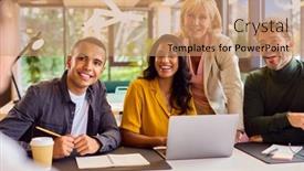  Presentation with multi cultural - Slide set featuring multi-cultural-business-team-meeting background and a coral colored foreground