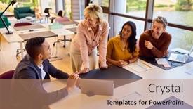  Presentation with multi cultural - PPT layouts consisting of multi-cultural-business-team-meeting background and a coral colored foreground