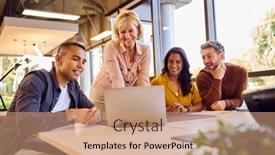  Presentation with multi cultural - Presentation featuring multi-cultural-business-team-meeting background and a coral colored foreground