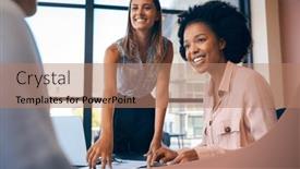  Presentation with multi cultural - Slide deck having multi-cultural-business-team-meeting and a coral colored foreground