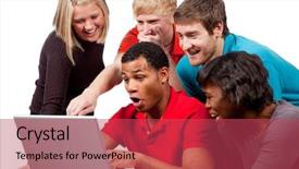  Presentation with multi cultural - PPT theme with multi-cultural college students friends background and a red colored foreground