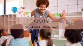  Presentation with geography - PPT theme featuring multi-cultural-elementary-school-pupils background and a coral colored foreground