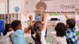  Presentation with geography - PPT theme with multi-cultural-elementary-school-pupils background and a coral colored foreground