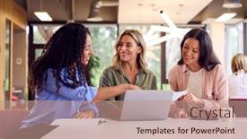  Presentation with multi cultural - PPT layouts having multi-cultural-female-business-team background and a coral colored foreground