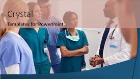  Presentation with multi cultural - Audience pleasing theme consisting of multi-cultural-medical-team-having backdrop and a coral colored foreground