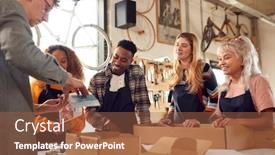  Presentation with multi cultural - Slide deck featuring multi-cultural-team-in-workshop background and a tawny brown colored foreground