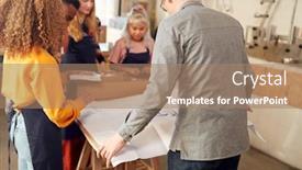  Presentation with multi cultural - Cool new theme with multi-cultural-team-in-workshop backdrop and a coral colored foreground