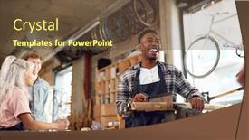  Presentation with multi cultural - Amazing slide deck having multi-cultural-team-in-workshop backdrop and a tawny brown colored foreground