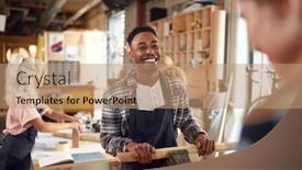  Presentation with multi cultural - PPT layouts having multi-cultural-team-in-workshop background and a coral colored foreground